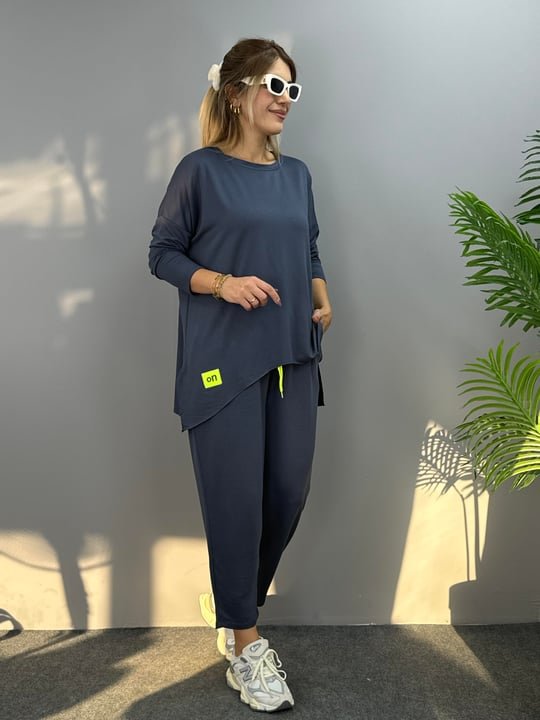Women's Two-Thread Viscose Cotton Fabric Double Set with Emblem Detail