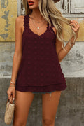 Women's Lace Strap V-Neck Criss-Cross Back Detail Pom-Pom Blouse