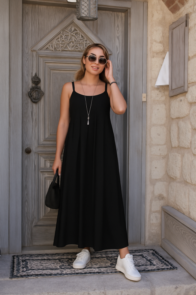 Women's Strappy V-Neck Asymmetrical Detail Aerobin Dress