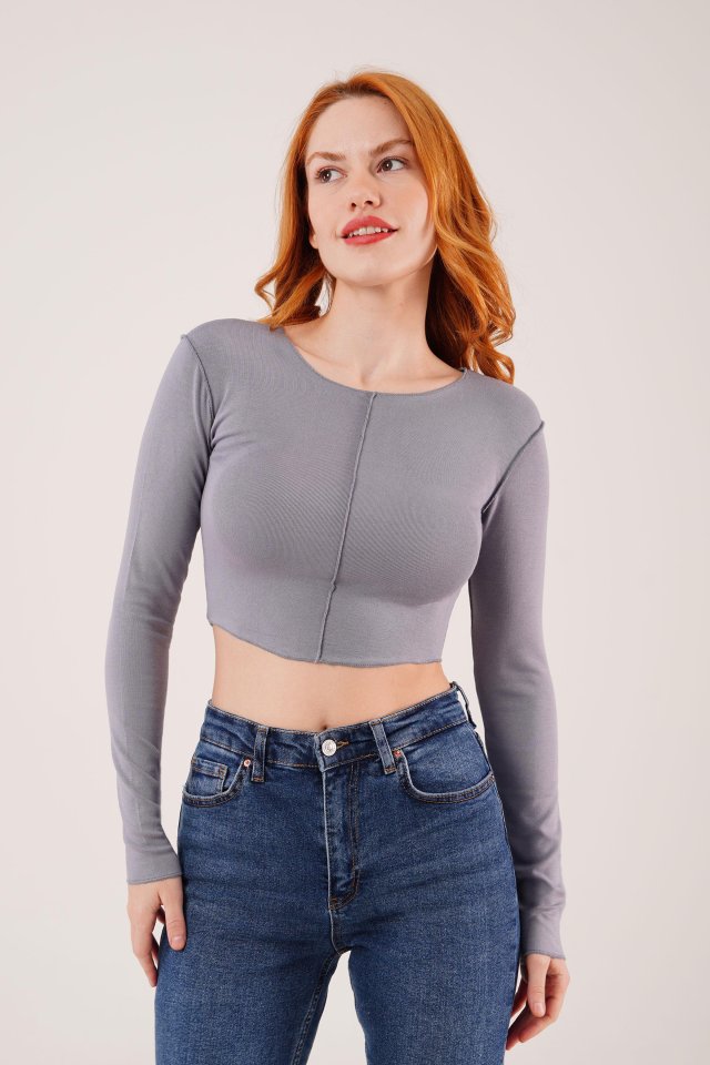 Reversed Stitch Basic Anthracite Bodysuit Blouse