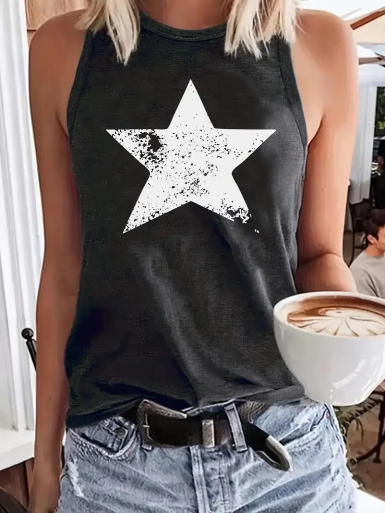 Women's Strappy Round Neck Star Print Supra Blouse