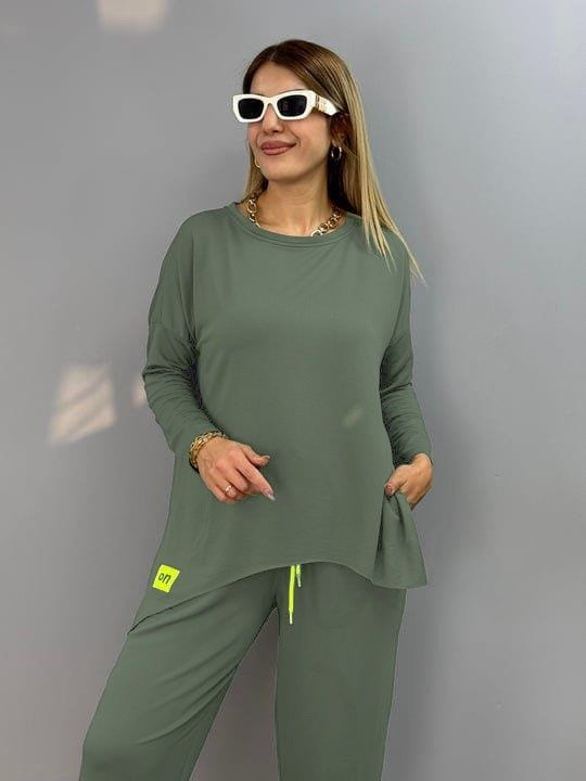 Women's Two-Thread Viscose Cotton Fabric Double Set with Emblem Detail