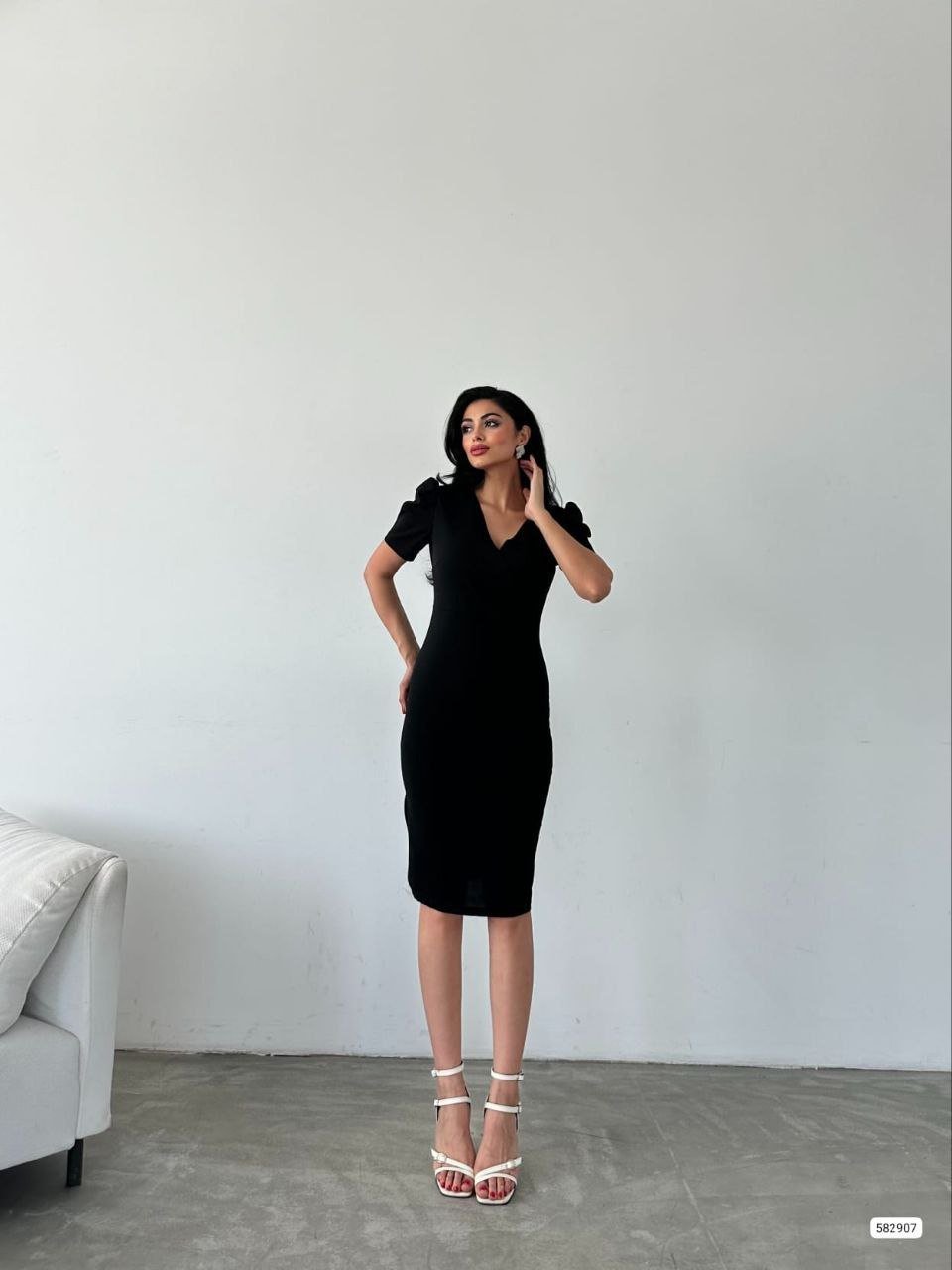 Women's Crossover Neck Side Slit Detail Scuba Crepe Fabric Midi Dress