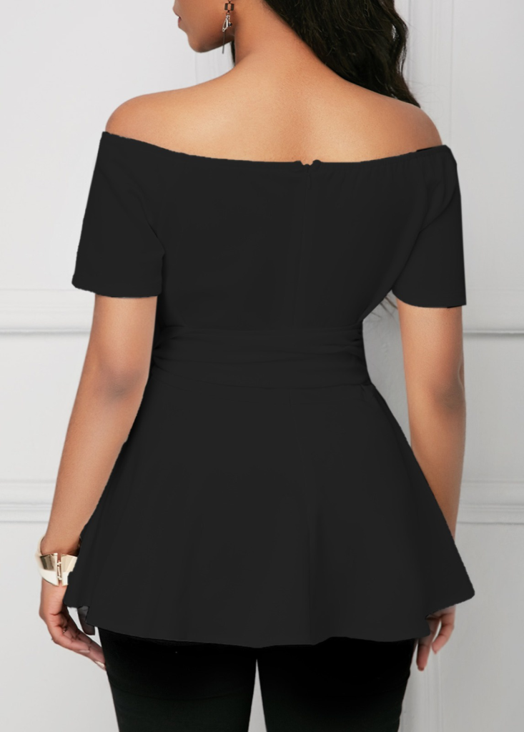 Women's Short-Sleeve Madonna Neck Tie-Side Imported Crepe Blouse