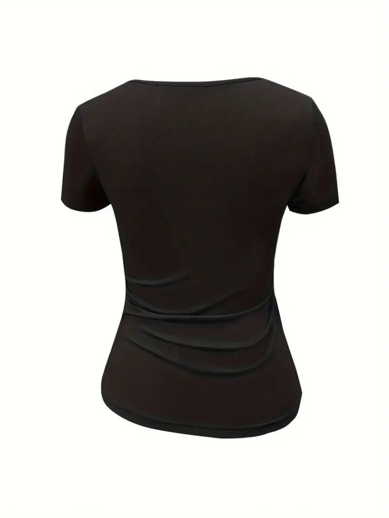 Women's Short Sleeve Open Collar Laser Cut Detail Viscose Blouse