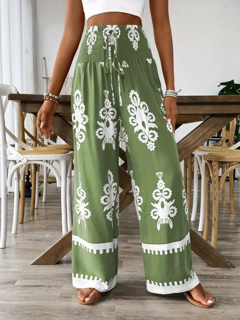 Women's High Waisted Ruched Ethnic Print Supreme Pants
