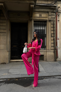 SATIN WRAP BLOUSE-PANTS SET - Fuchsia