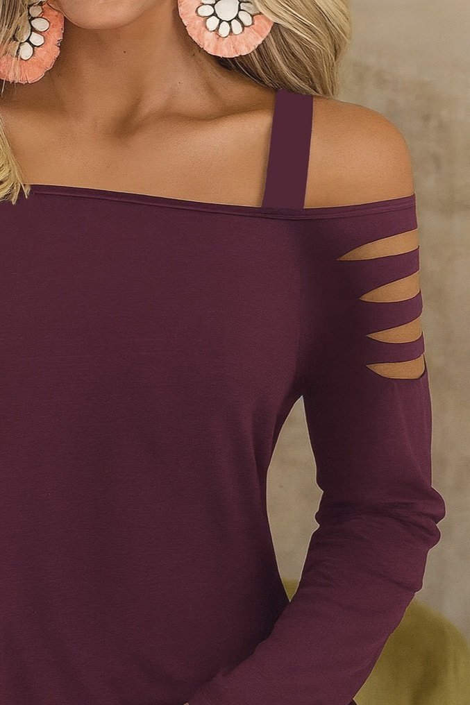 Women's Long Laser-Cut Detailed Strappy Viscose Double-Ply Blouse