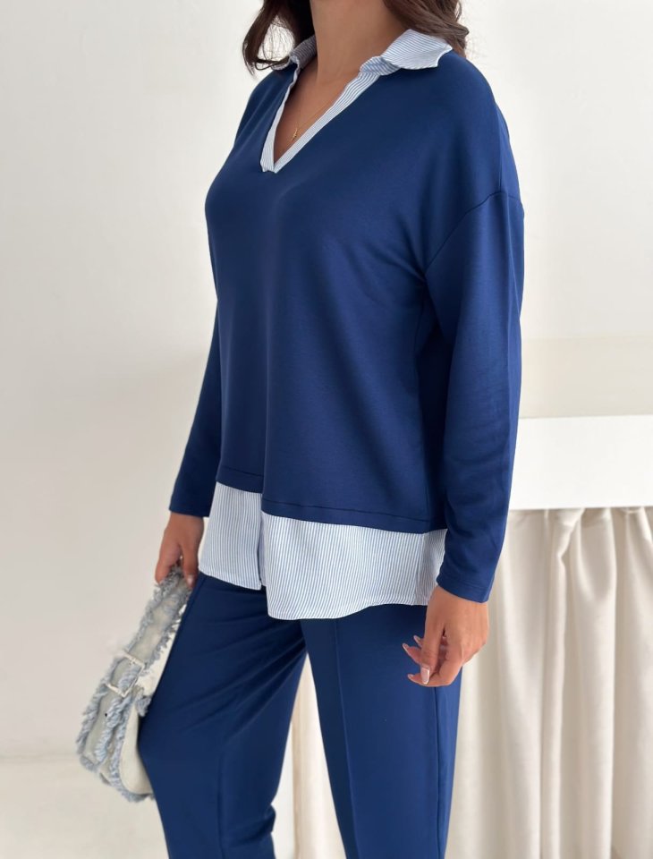 Polo Collar Shirt Detailed Loose Balloon Trousers Two-Piece Set
