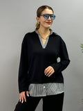 Two-Piece Set with Polo Collar Shirt and Loose Balloon Trousers