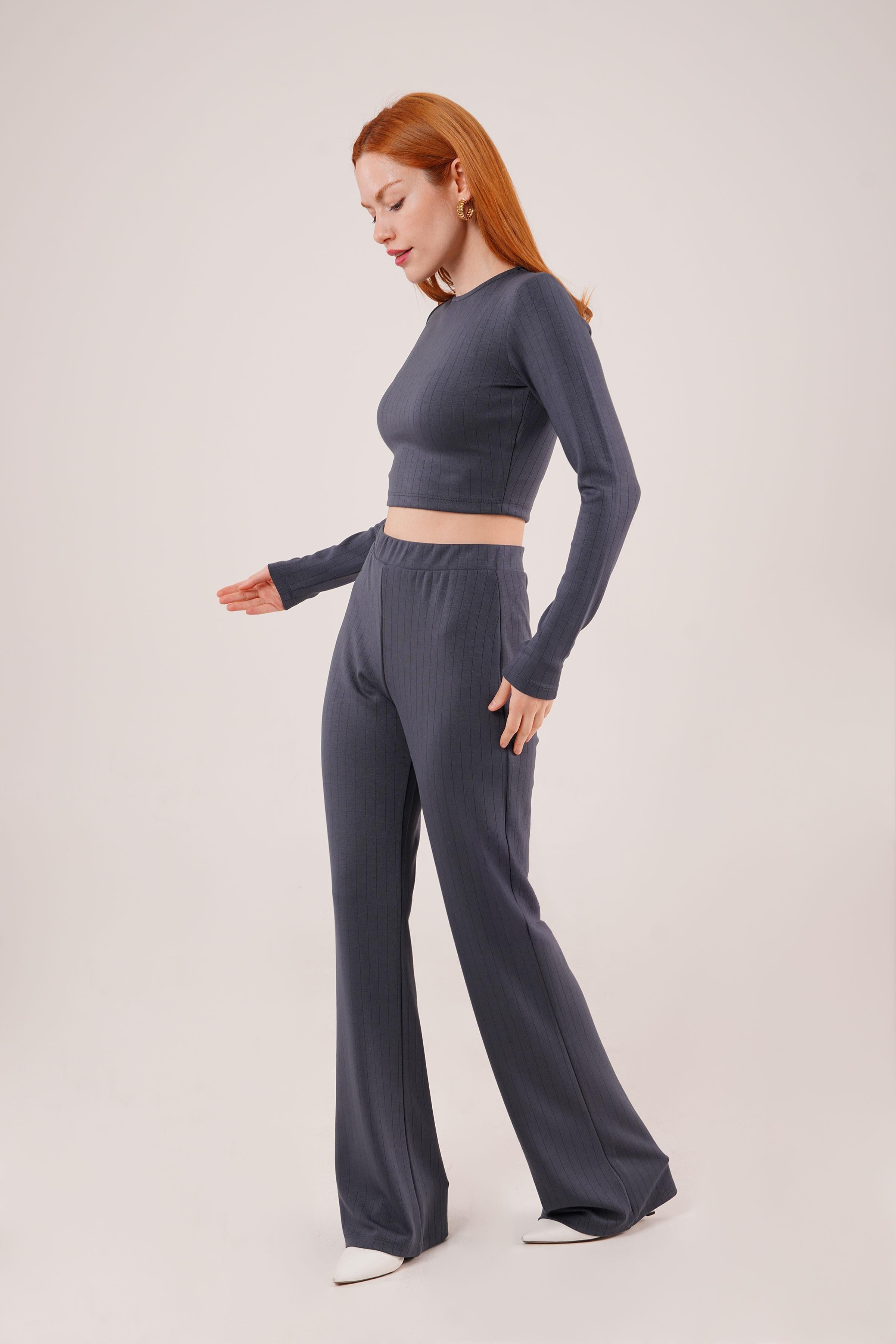 Fitilli Bluz Ve Pantolon Antrasit İkili Takım