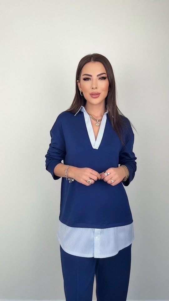 Polo Collar Shirt Detailed Loose Balloon Trousers Two-Piece Set