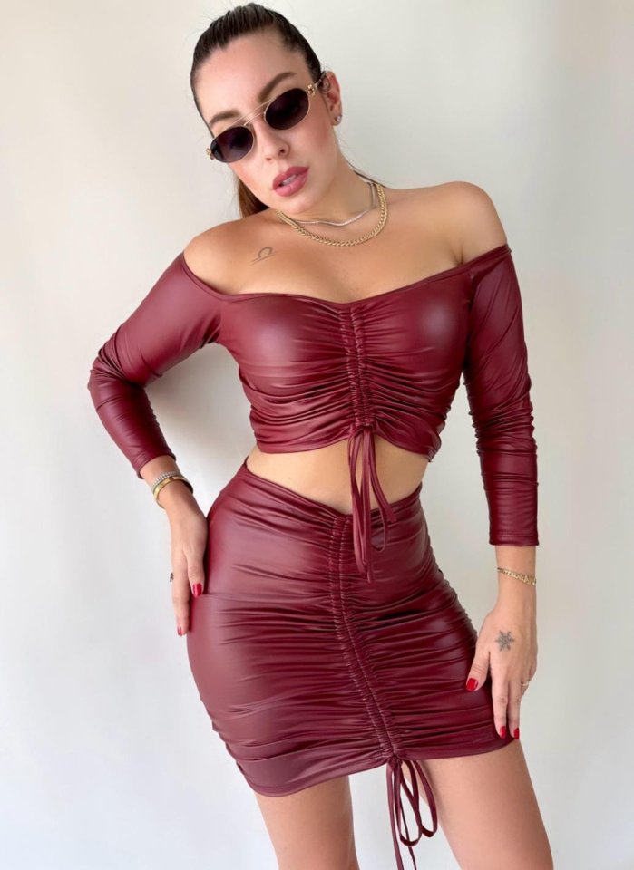 Women's Shirred Leather Skirt Set Clearance Item