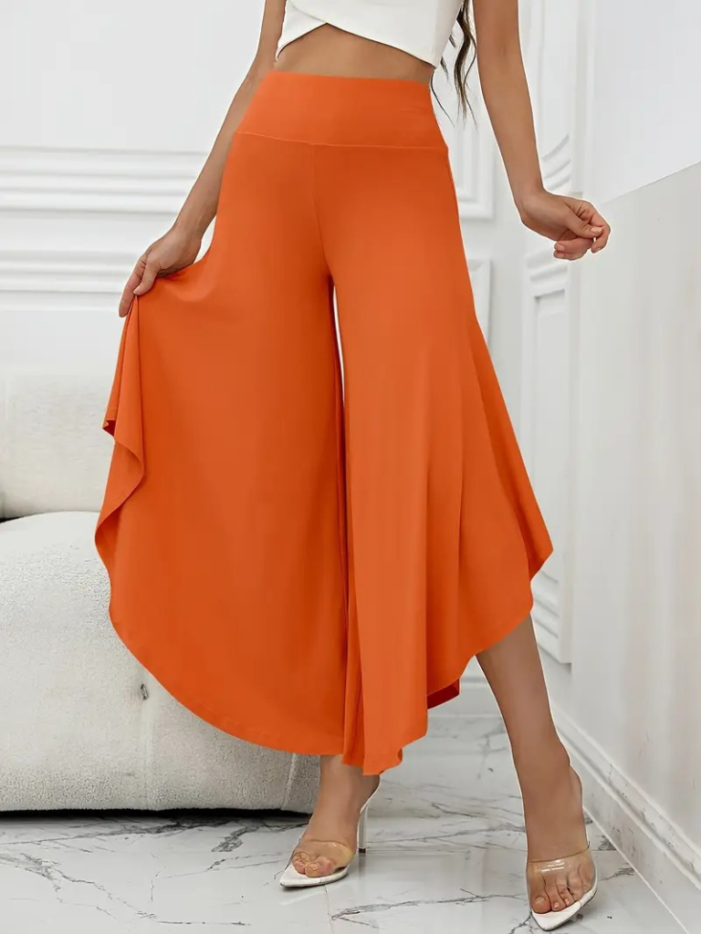 Women's High Waisted Wide Leg Side Slit Sandy Pants