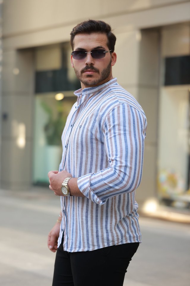 Erkek Hakim Yaka çok Renkli Gömlek