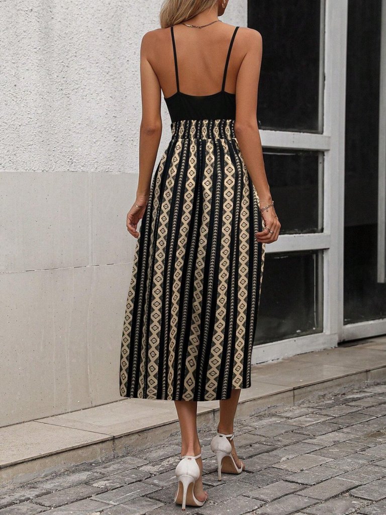 Women's Viscose Bottom Patterned Supreme Dress with Crossover Neck and Thin Straps