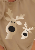 Women's Long-Sleeved Crew Neck Deer Pattern Viscose Double Knit Blouse