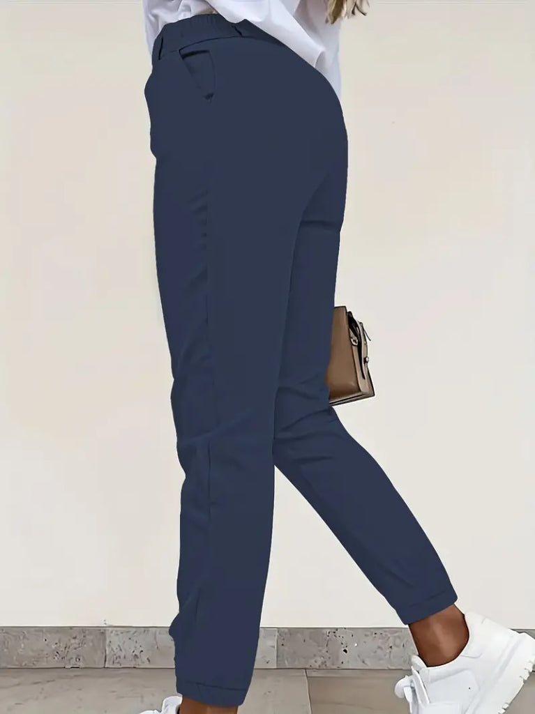 Women's High-Waisted Front-Buttoned Pocketed Ankle-Cuffed Atlas Pants