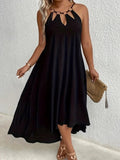 Women's Asymmetrical Viscose Dress with Ring Detail and Teardrop Cutout Neckline