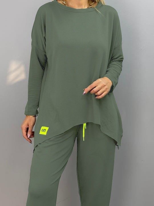 Women's Two-Thread Viscose Cotton Fabric Double Set with Emblem Detail