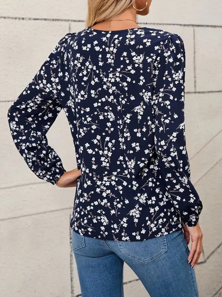 Women's Long Sleeve V-Neck Floral Modal Blouse