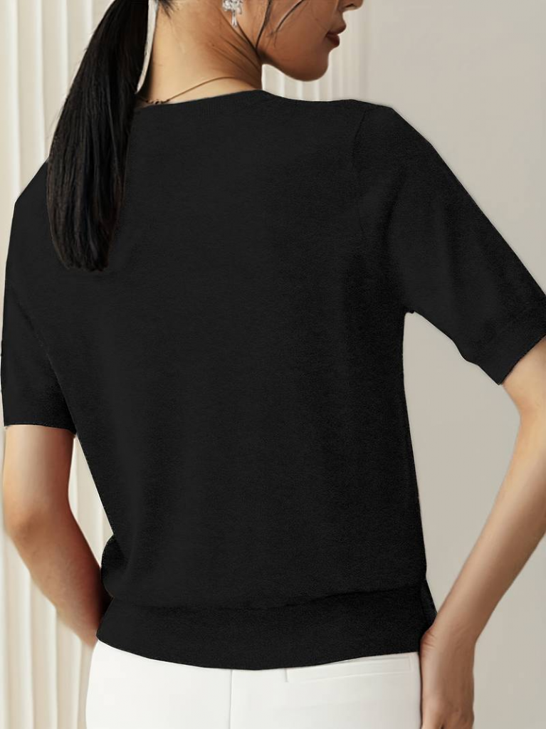 Kadın Kısa Kollu Bisiklet Yaka Triko Bluz