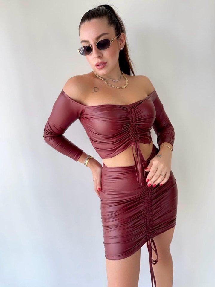 Women's Shirred Leather Skirt Set Clearance Item