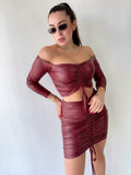 Women's Shirred Leather Skirt Set Clearance Item