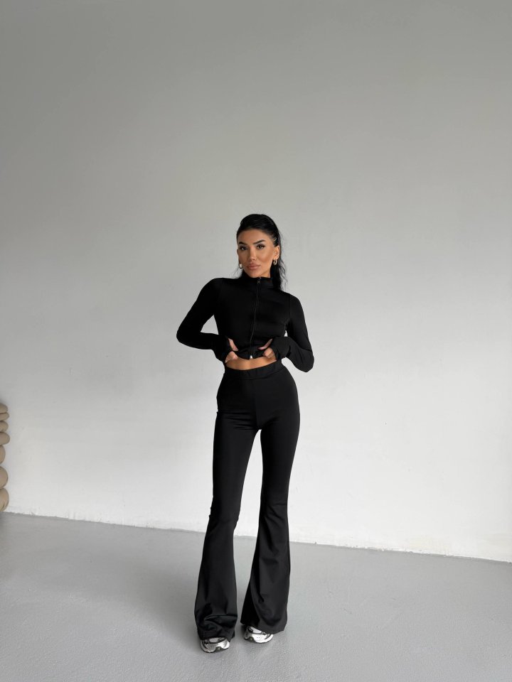 Women's Turtleneck Pocket Detail Jacket and Flared Tracksuit Set