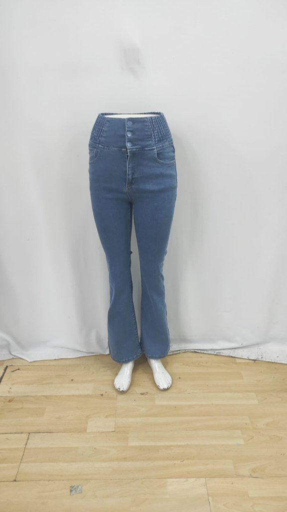Women's High Waist Elasticated Sides Button Front Jeans