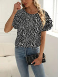 Women's Short Sleeve Flounced Printed Supreme Blouse