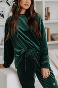 Women's Long-Sleeved Round Neck Velvet Blouse and Pants Set