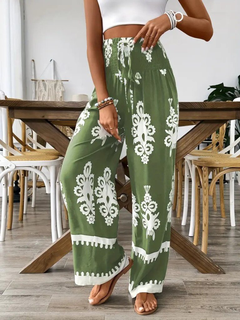 Women's High Waisted Ruched Ethnic Print Supreme Pants