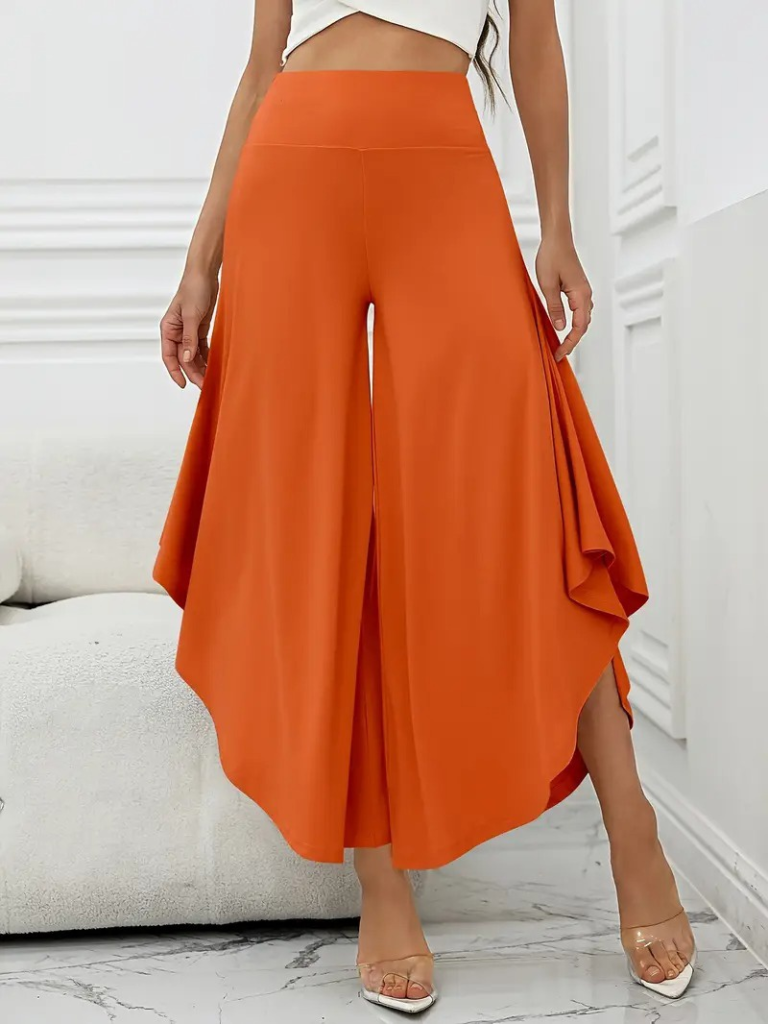 Women's High Waisted Wide Leg Side Slit Sandy Pants