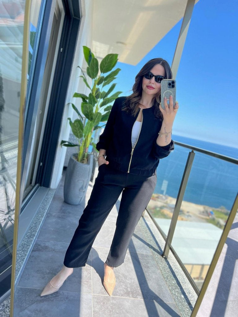 Women's Long-Sleeved Front Zip Modal Jacket And Pants Set
