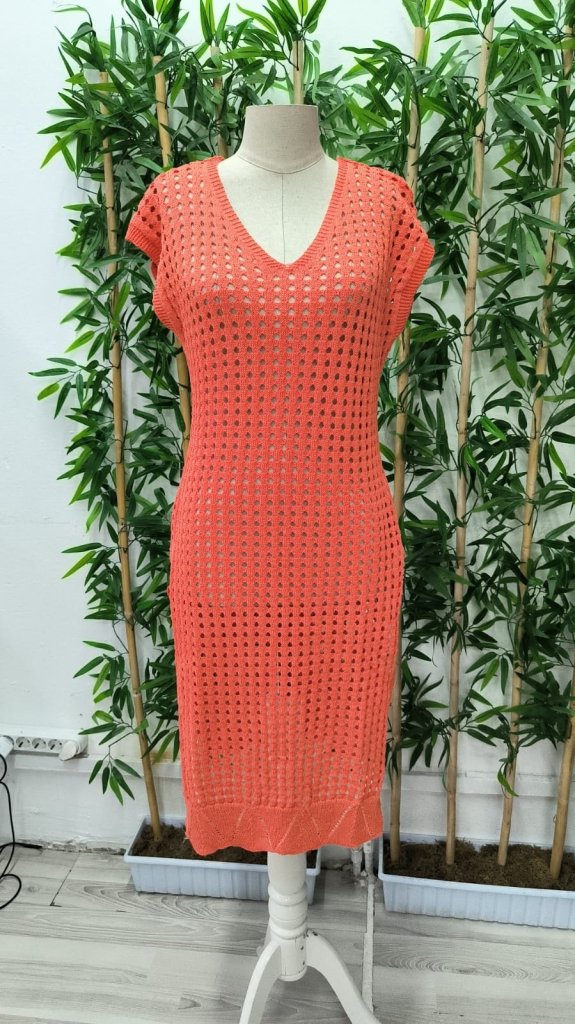 Women's Sleeveless V-Neck Side Deep Slit Midi Knit Dress