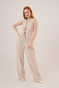 Stone Detailed Vest and Trousers Two-Piece Set with Front Tie