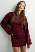 Women's Wide-Sleeve Mini Dress with Back Detail