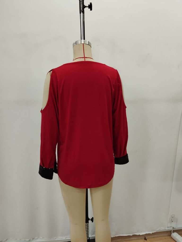 Women's Long Sleeve V-Neck Off-Shoulder Sandy Blouse