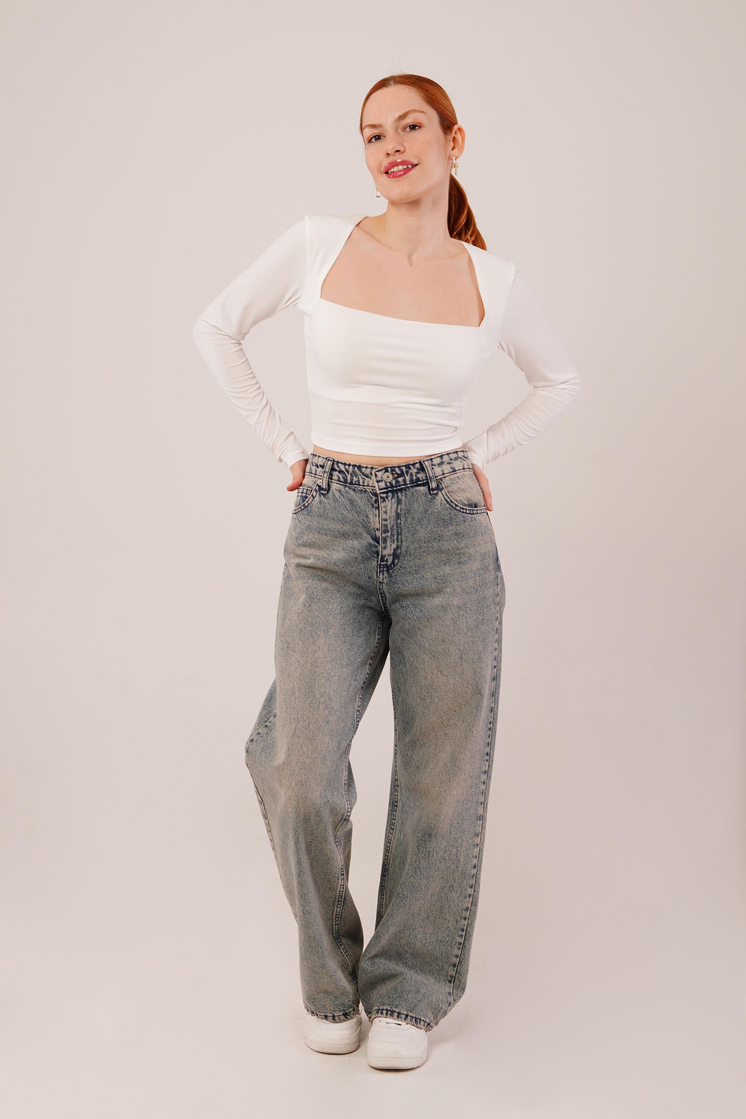Square Neck Basic White Blouse