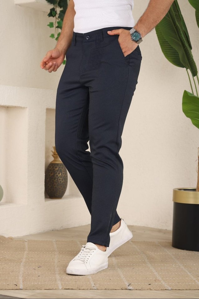 Erkek Casual Slim Fit Cord Desenli Kumaş Pantolon