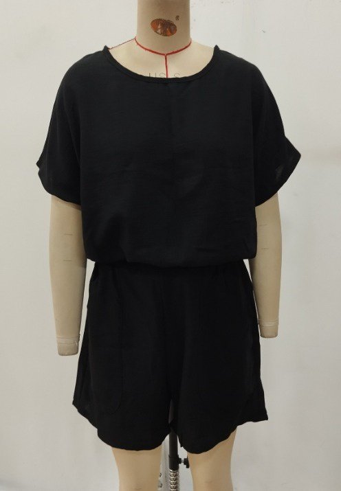 Women's Short Sleeve Round Neck Imported Linen Blouse and Shorts Two-Piece Set