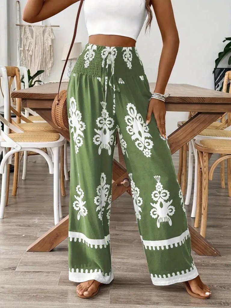 Women's High Waisted Ruched Ethnic Print Supreme Pants