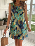 Women's Sleeveless Round Neck Patterned Knit Dress