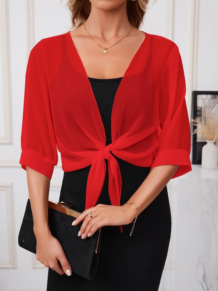 Women's Trocar Sleeve Front Tie Short Chiffon Bolero Jacket