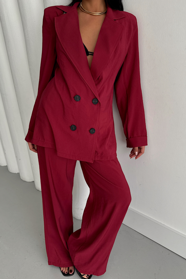 MODAL 4-BUTTON UNLINED JACKET AND TROUSERS SET - Burgundy