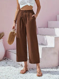 Women's Linen Capri Pants with Waist Shirring and Button Details