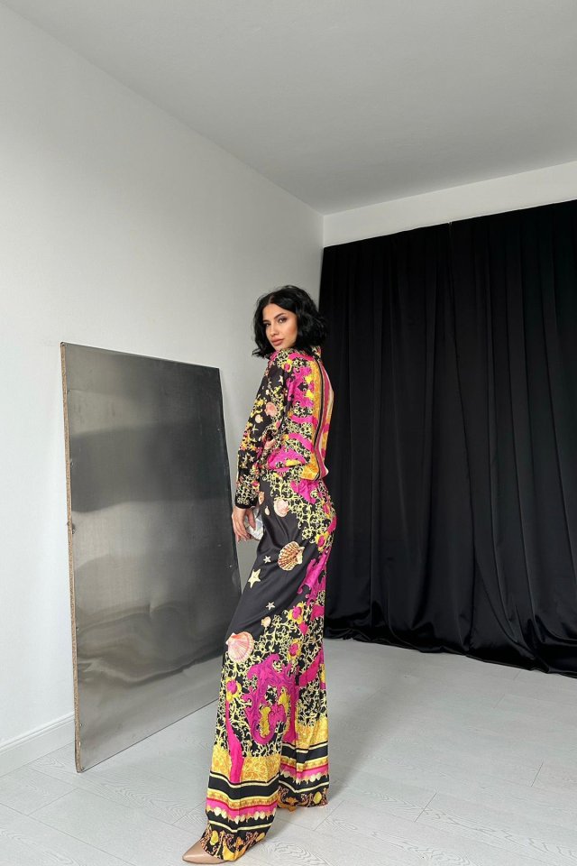 Patterned Shirt And Patterned Pants Set