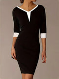 Women's Truvakarkol V-Neck Color Block Short Janjan Crepe Dress