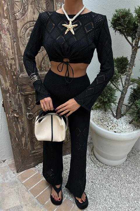 Eyelet Lace-Up Bodice Blouse and Pants Set 10098